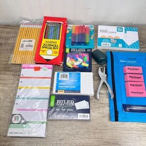 School Supply Lot, Nappco Pencils, 300 Index Cards,‎ Pencil Case, Erasers Etc